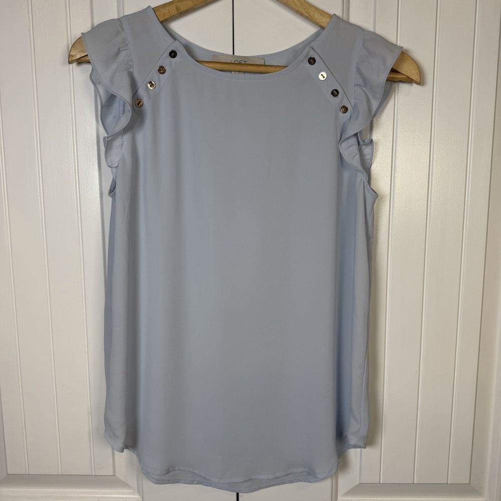 Loft‎ Tank Top Size XS Lift Shoulder Button Rufflel Shell Light Blue Camisole